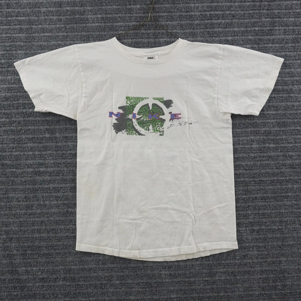 Vintage 90s Nike T-Shirt Mens L White Graphic Logo Made in USA Volleyball